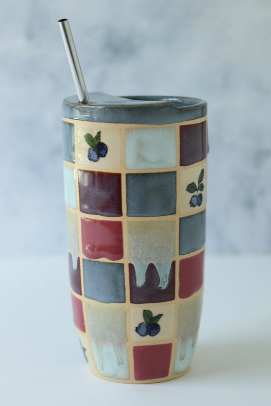 16oz Travel Cup | Blueberry Checkered